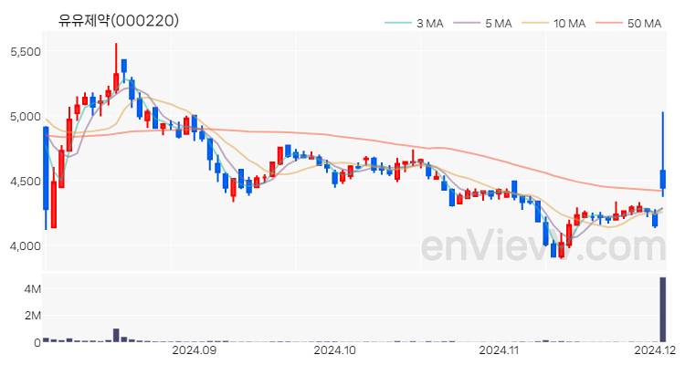 유유제약 주가 핵심 요약 분석과 주식 차트 2024.12.03