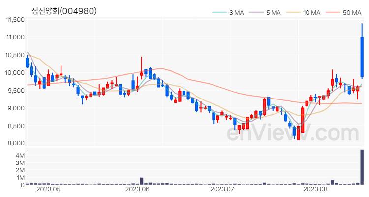 성신양회 주가 핵심 요약 분석과 주식 차트 2023.08.18