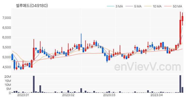 셀루메드 주가 차트 (2023.04.19)
