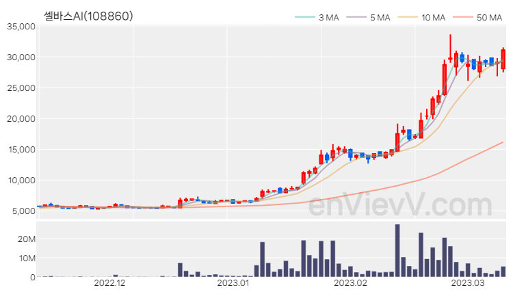 셀바스AI 주가 차트 (2023.03.10)