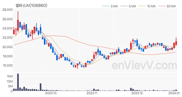 셀바스AI 주가 차트 (2024.01.03)