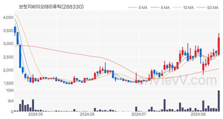 브릿지바이오테라퓨틱 주가 차트 (2024.08.14)