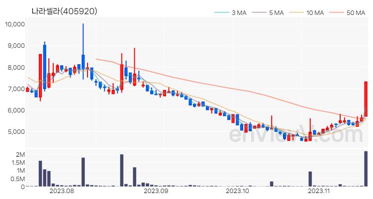 나라셀라 주가 핵심 요약 분석과 주식 차트 2023.11.16